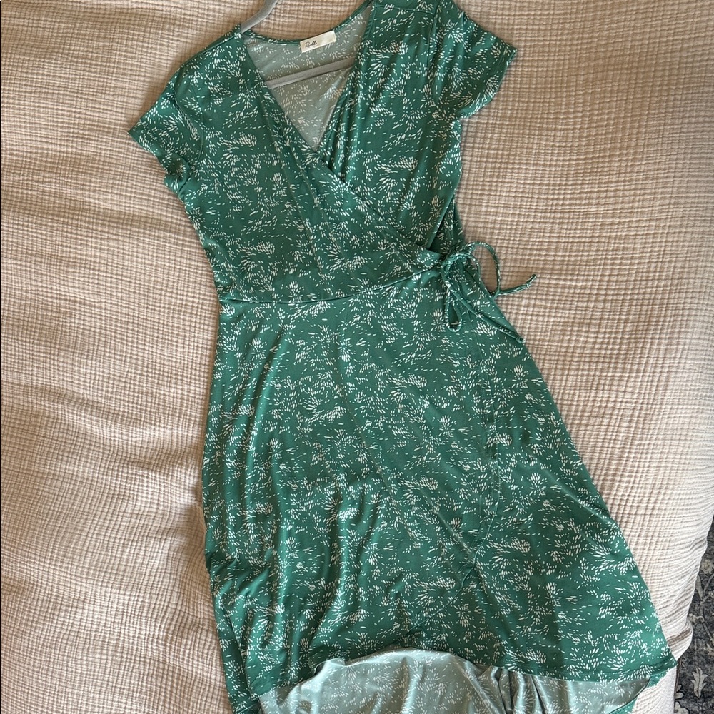 Wrap-Style Green Floral Dress